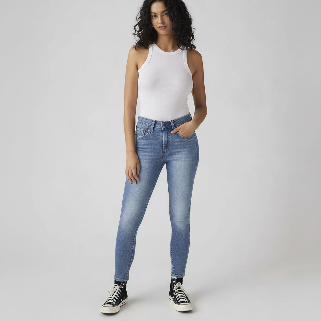 Levi’s 721 High-Rise Skinny Women’s Jeans shown on model in light wash denim