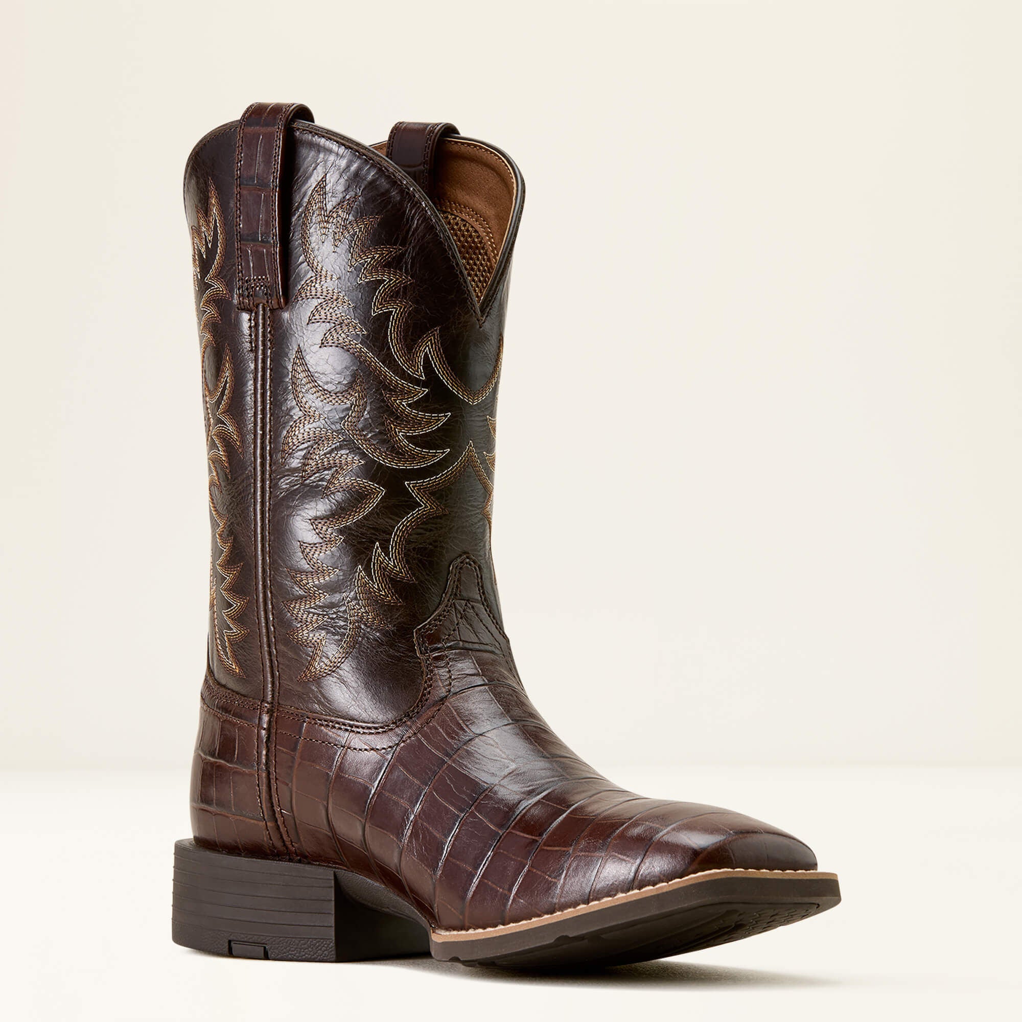 Ariat Sport Latigo Wide Square Toe Cowboy Boot angled profile in brown leather