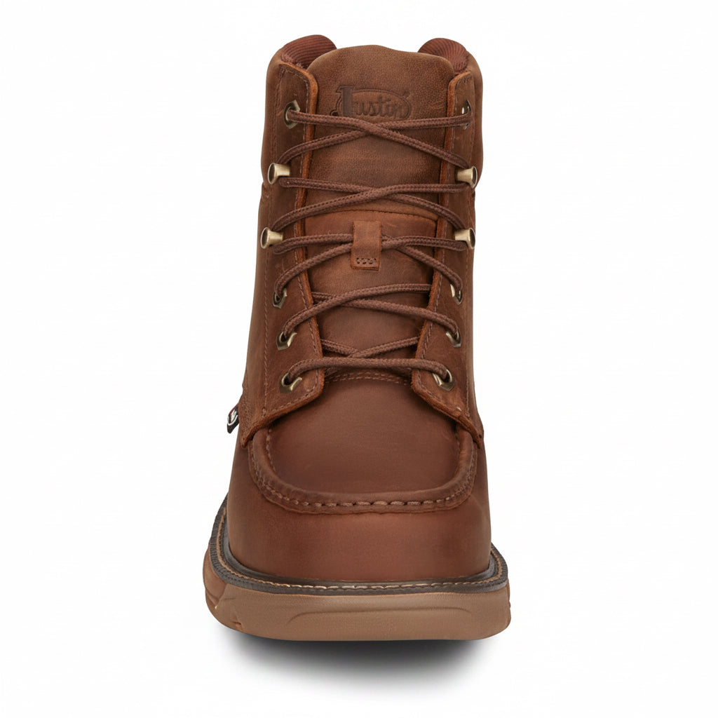 Justin Rush 6 inch Waterproof Wedge Work Boot front view with lace-up design