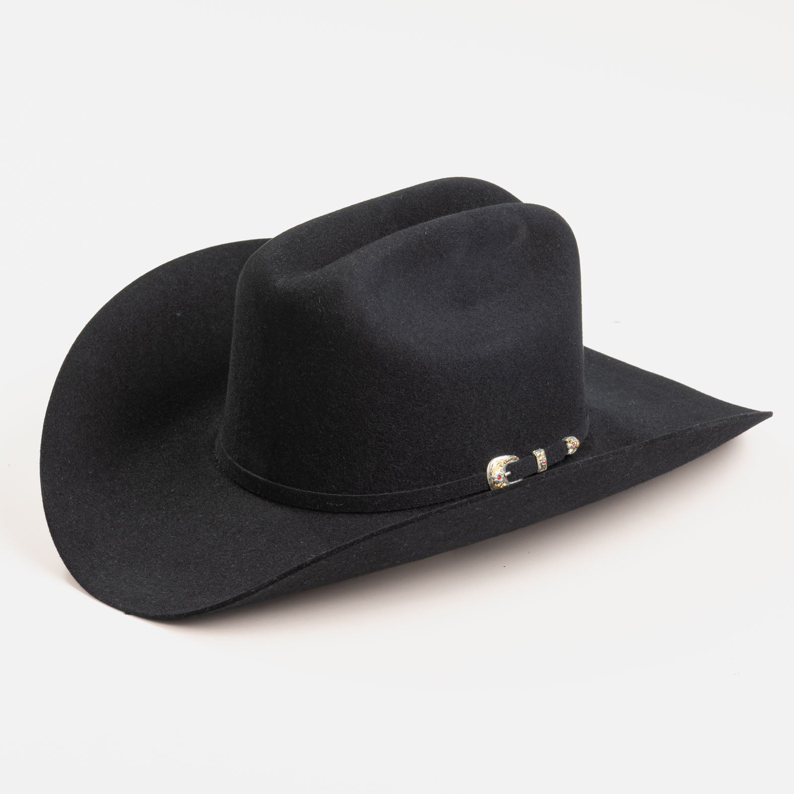 Larry Mahan 6X Real Black Fur Felt Western Hat front angled view in black felt