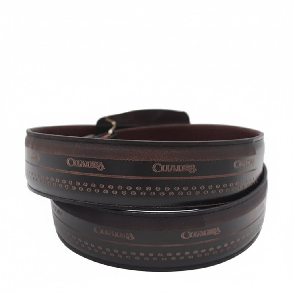 Rolled view of Cuadra Men’s Grey Belt showing gray leather strap and buckle detail