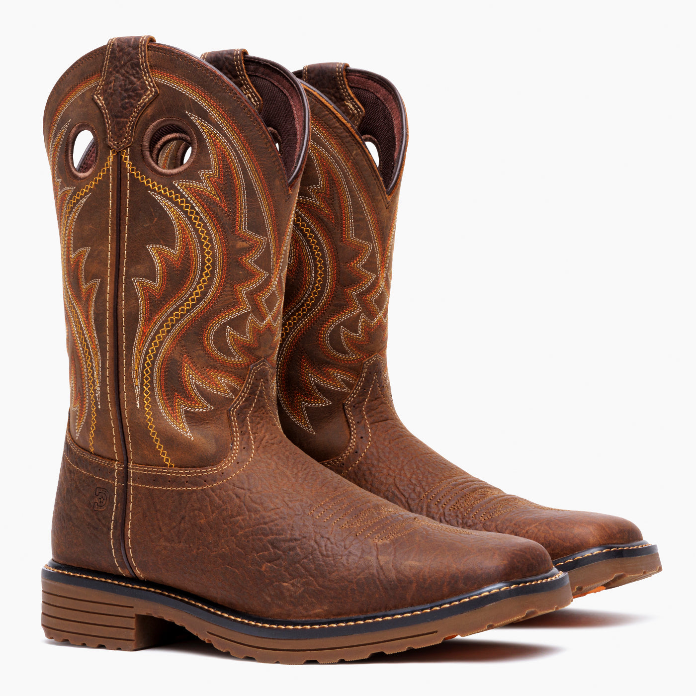 Pair of Durango Workhorse Work Boot angled side view in brown leather
