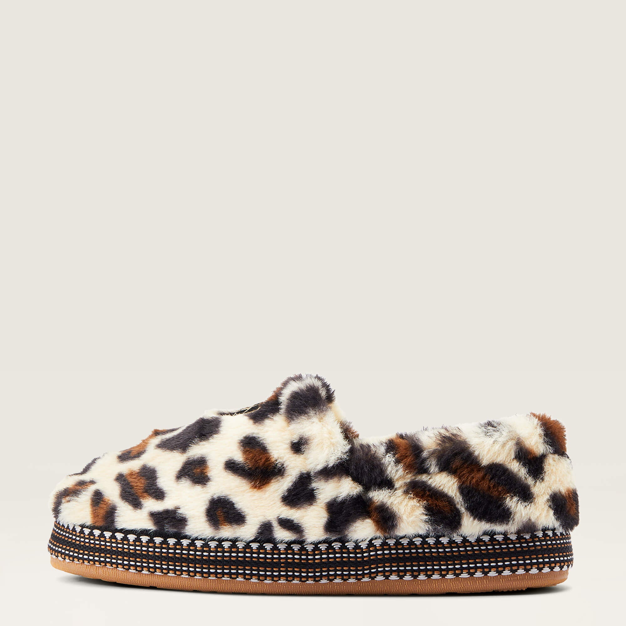 Side view of Ariat Snuggle Slipper in beige leopard print