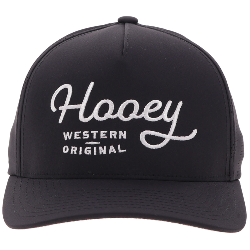 Hooey OG Black White Stitching Hat front view in black with white logo