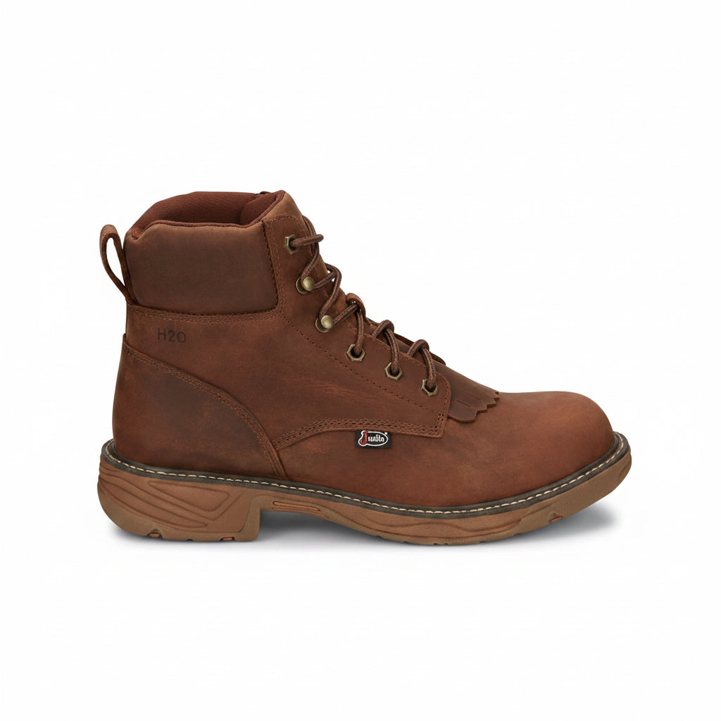 Side profile of Justin Rush 6 Inch Waterproof Boot in brown leather