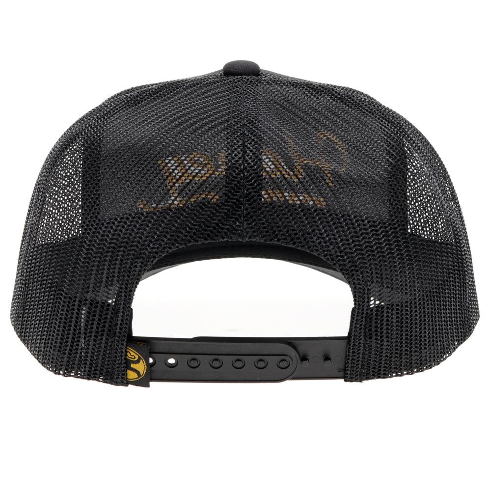 Hooey OG Black Gold Stitching Hat back view with snapback closure