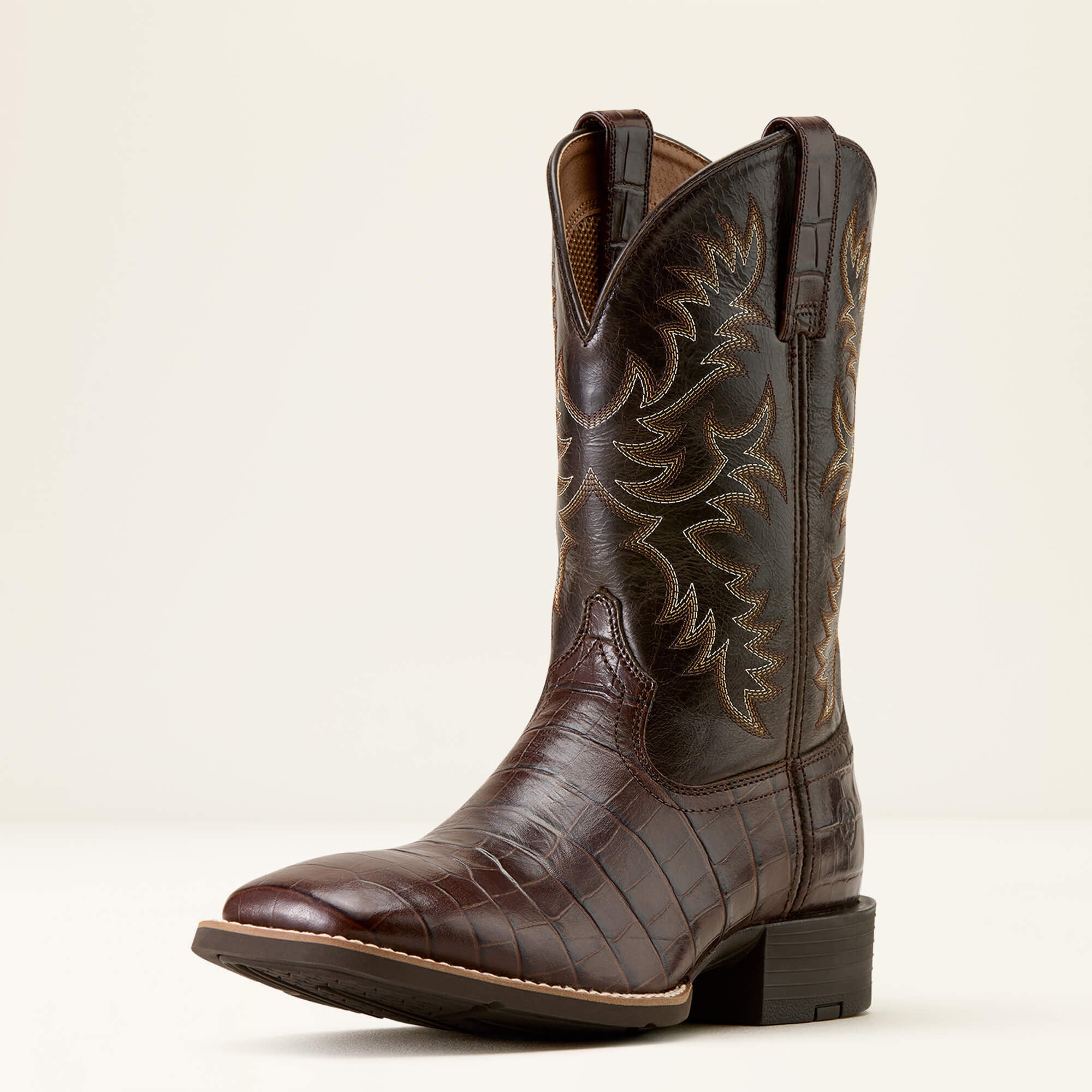 Ariat Sport Latigo Wide Square Toe Cowboy Boot angled side view in brown