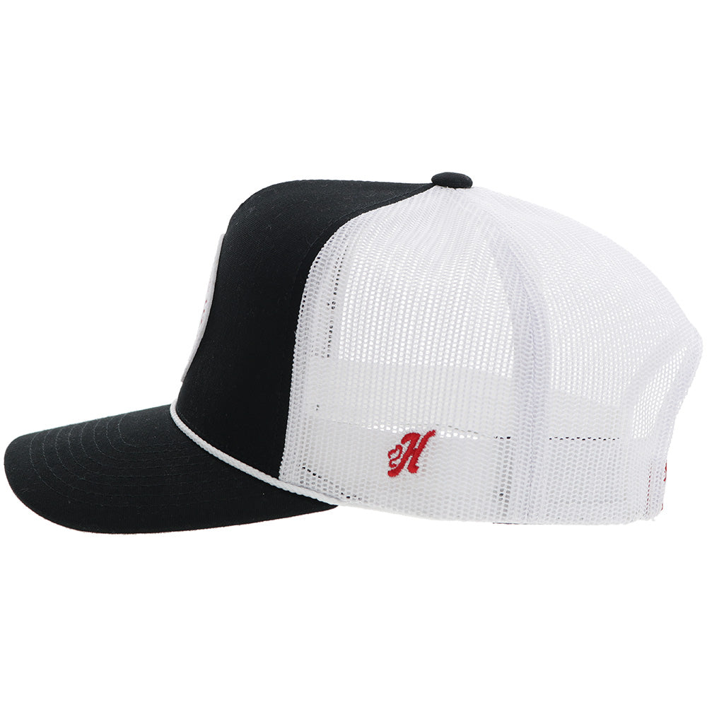 Hooey Quanah Black White Circle Patch Hat side view in black and white