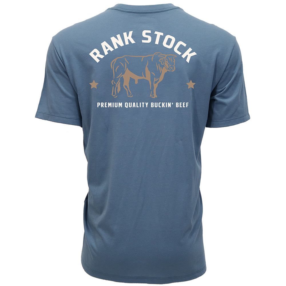 Hooey Charbray Dark Denim T-Shirt back view in dark denim blue with white and tan logo