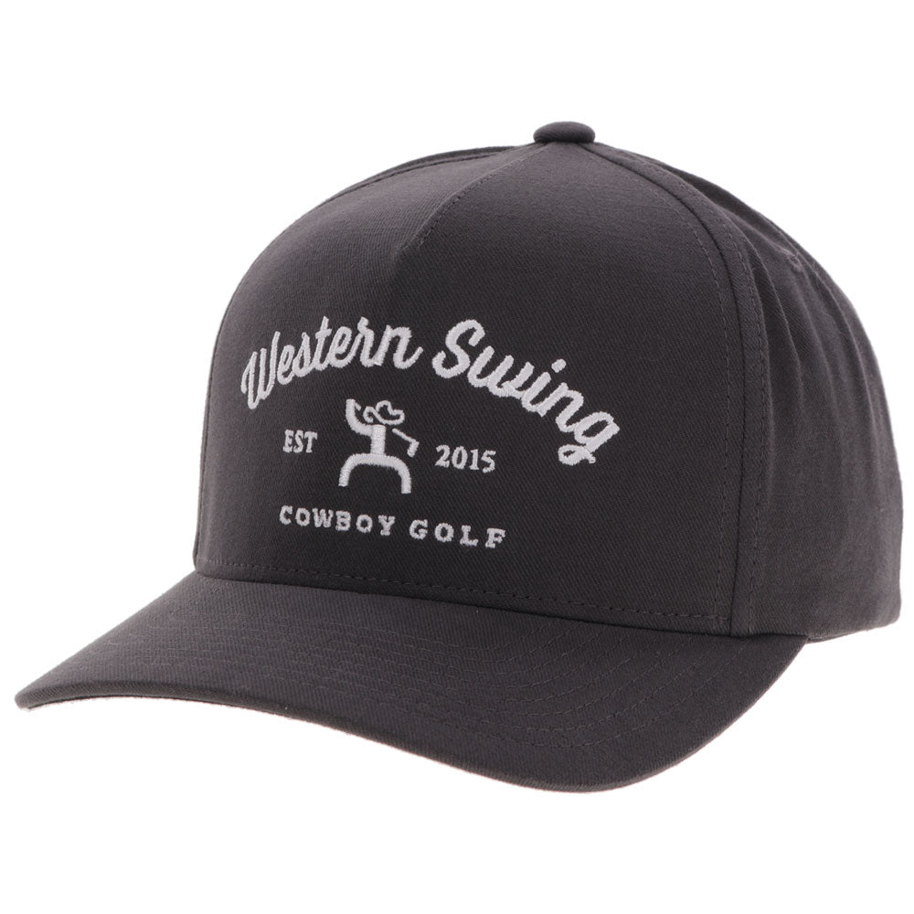 Hooey Western Swing Grey White Embroidered Logo Hat front angled view in grey with white embroidered logo