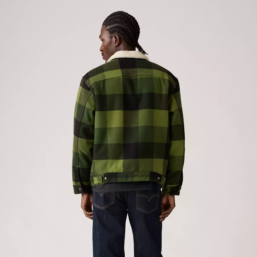 Relaxed Fit Sherpa Plaid Trucker Jacket