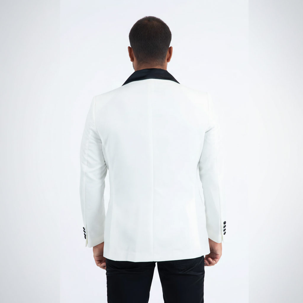 Men Double-Breasted Shawl Lapel Tuxedo Blazer & Vest - White/Black
