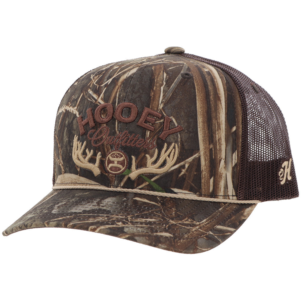 Hooey Outfitters Realtree Camo Brown Hat front angled view in camo with brown embroidered logo