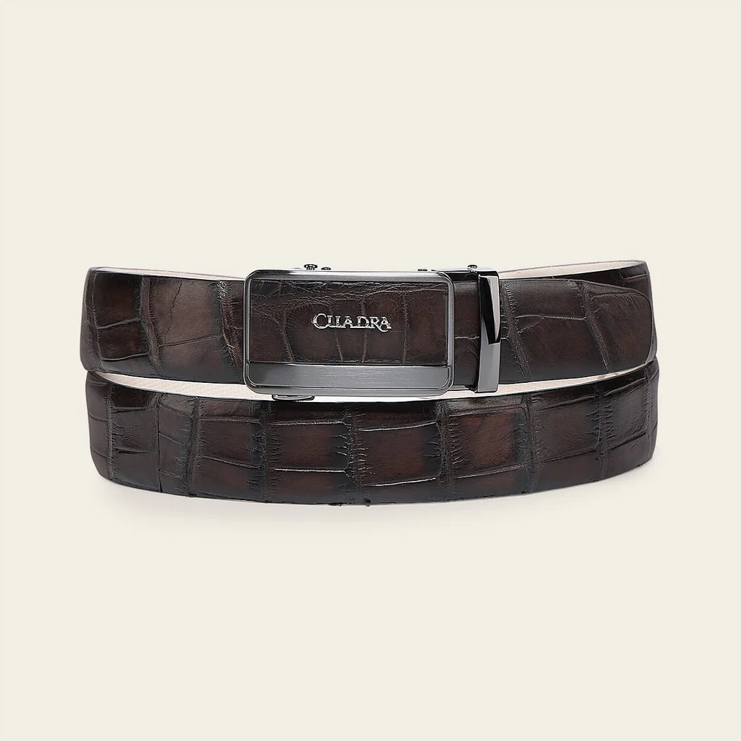 Cuadra Brown Elegant Ultra Exotic Belt front view in brown exotic leather with buckle