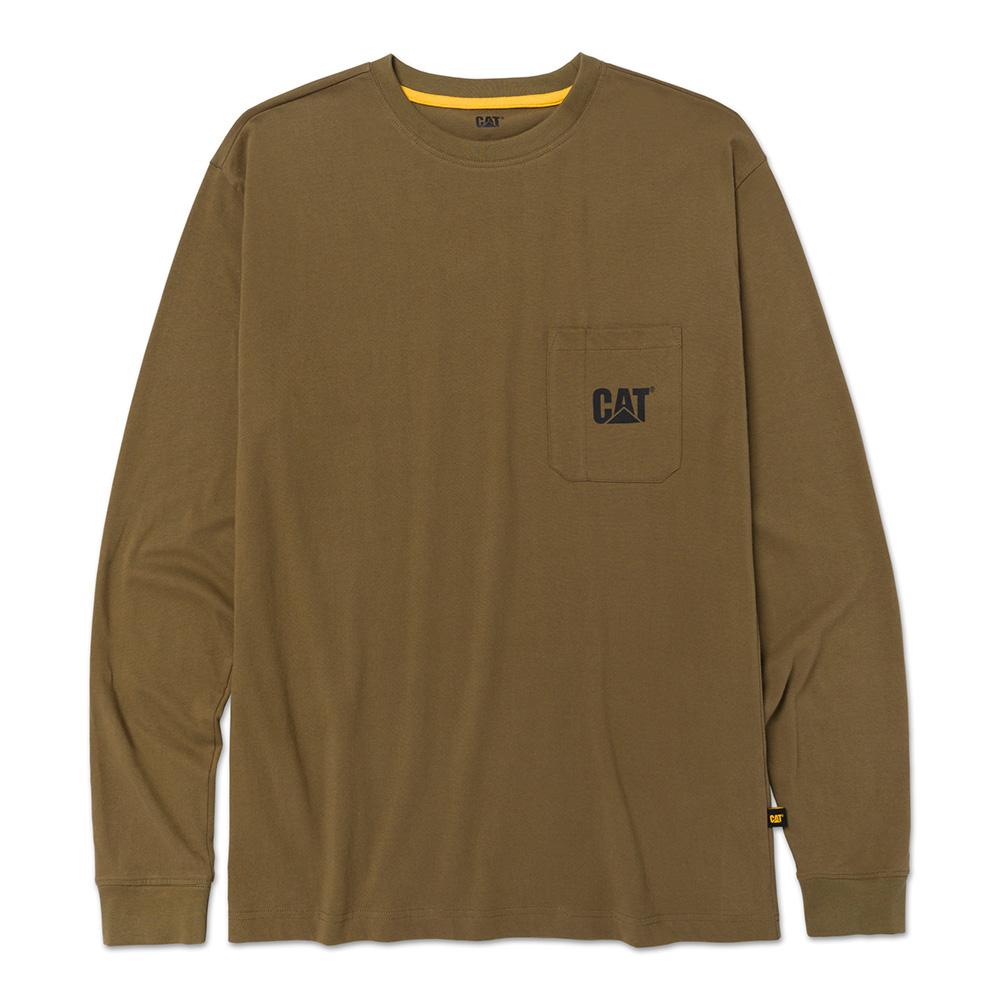 CAT Tough Cut Green Bean Long Sleeve Pocket Tee for men with chest pocket