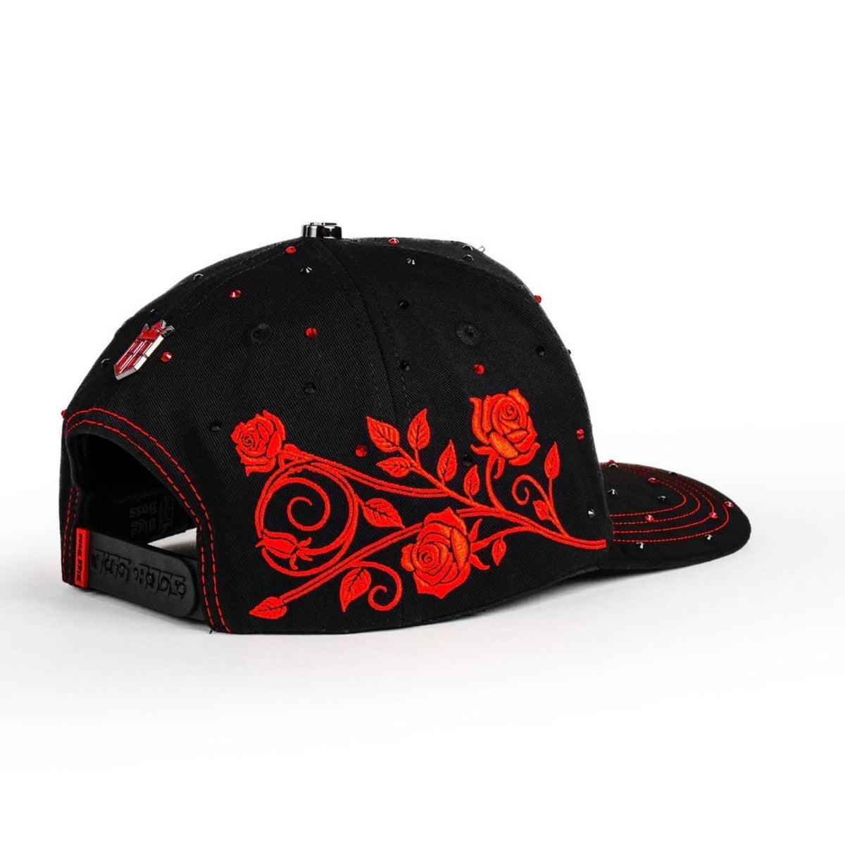 Back angled view of Bigg Boss Bb Rose Red Hat with curved bill