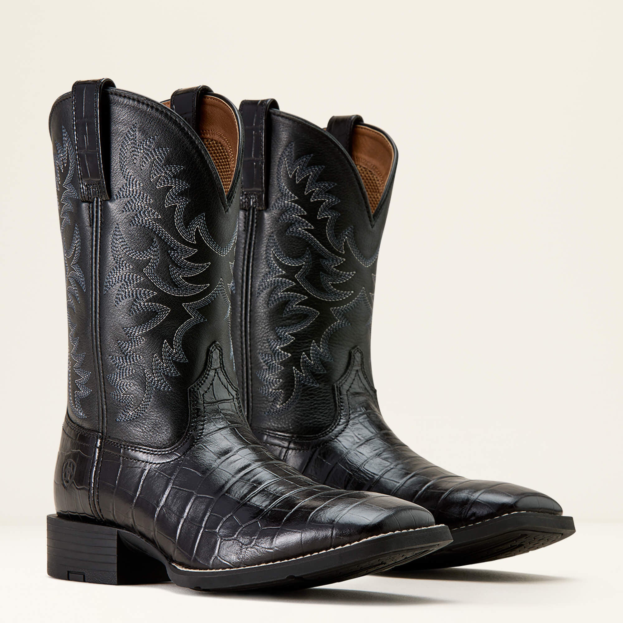 Pair of Ariat Sport Latigo Wide Square Toe Cowboy Boots in black leather