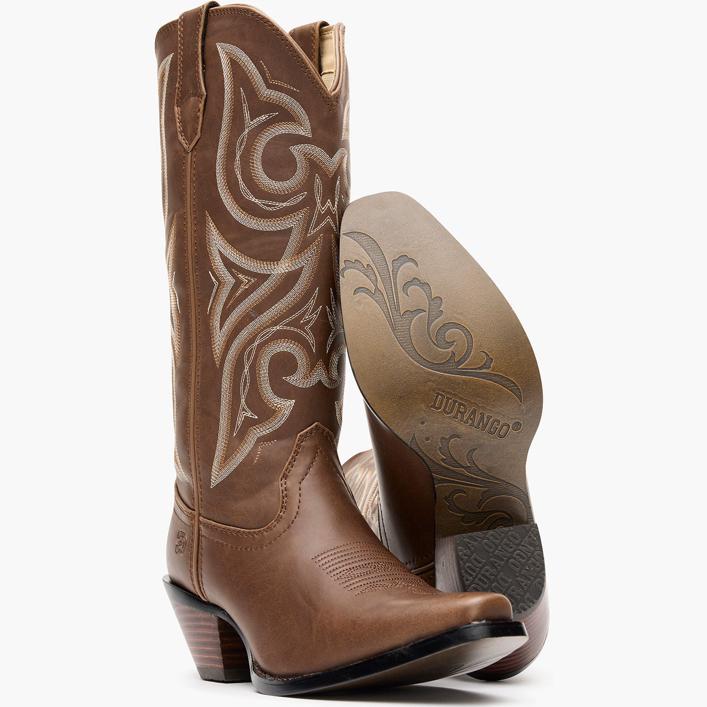 Crush by Durango Milk Chocolate Western Boot angled profile and outsole in brown leather