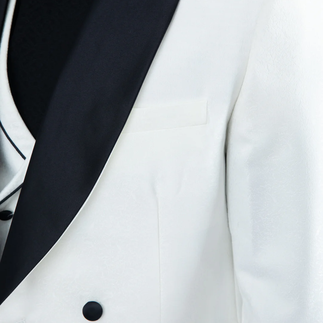 Men Double-Breasted Shawl Lapel Tuxedo Blazer & Vest - White/Black