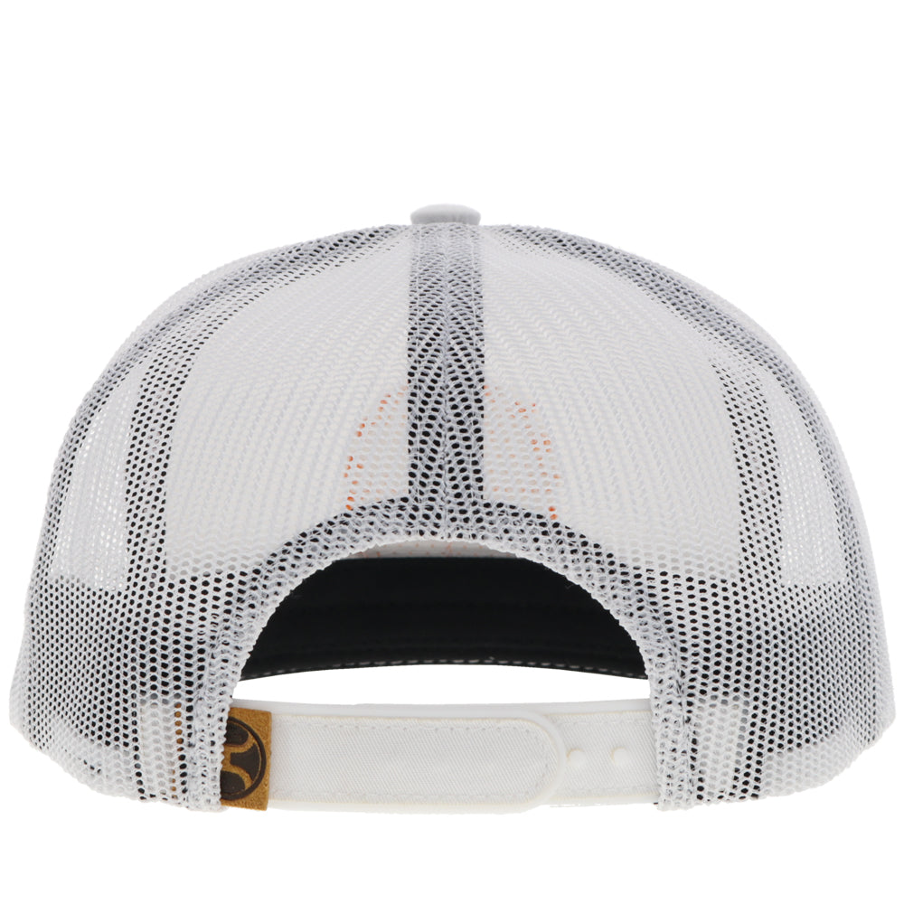 Hooey Spur White Leather Patch Hat back view with snapback closure