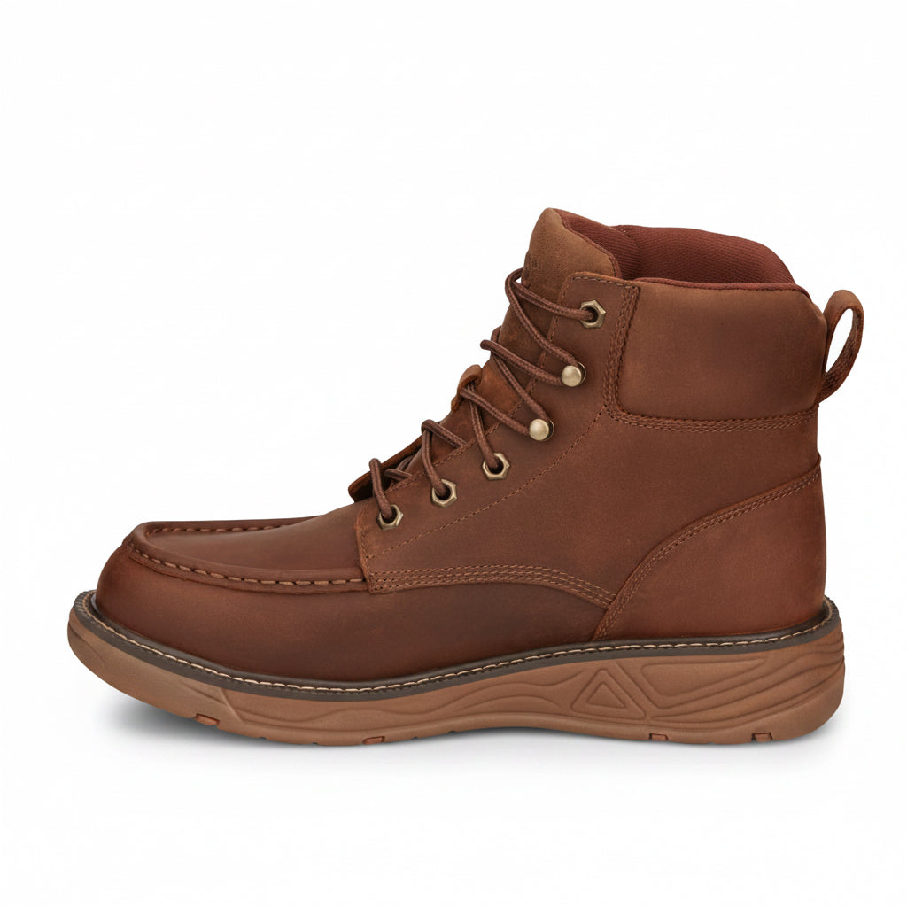 Justin Rush 6 inch Waterproof Wedge Work Boot side view in brown leather