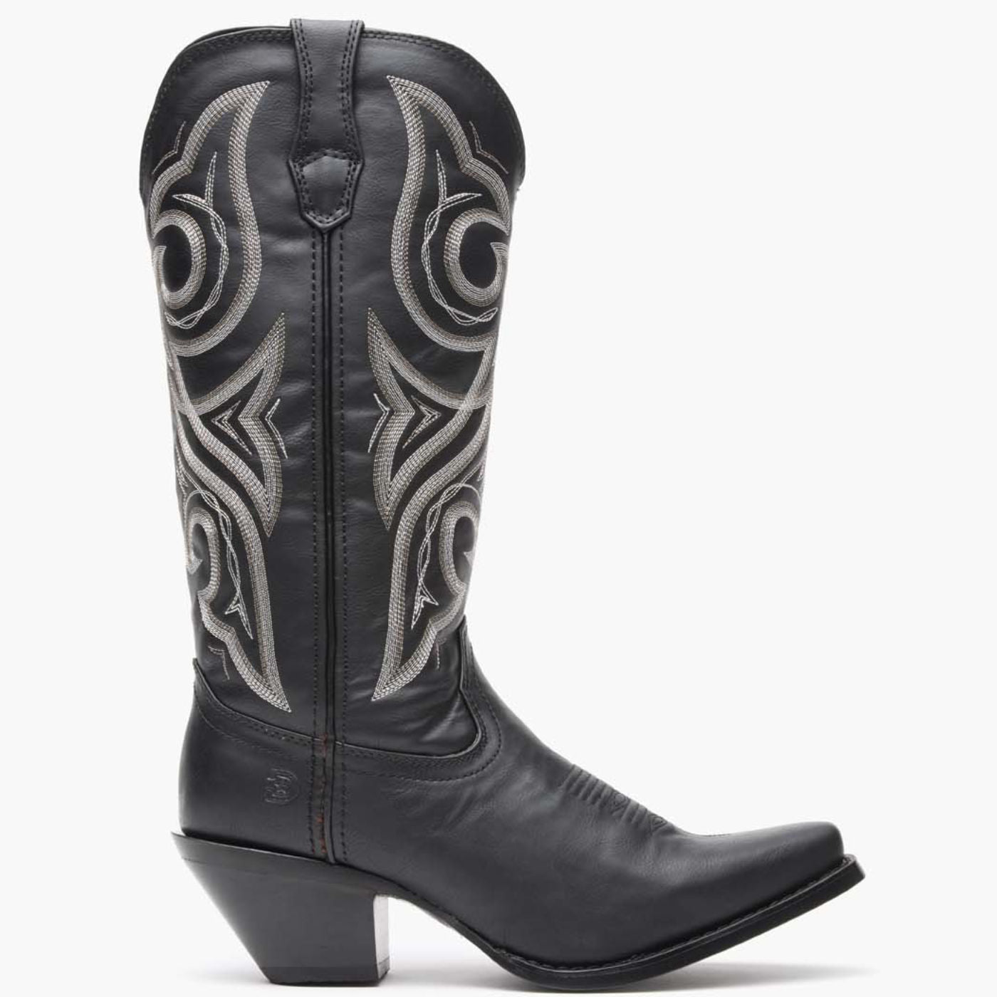 Crush by Durango Black Beauty Western Boot side view in black leather with embroidered shaft