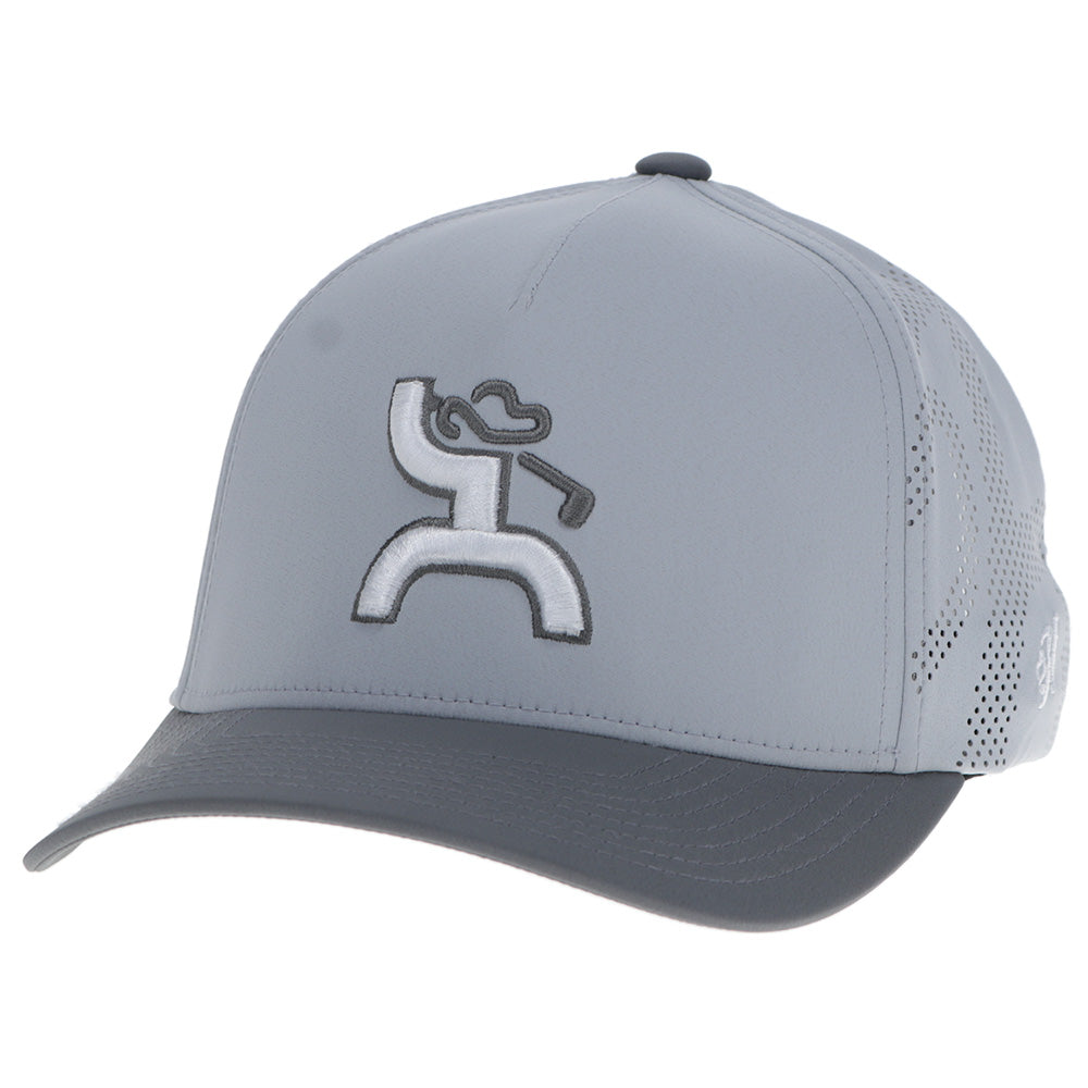 Hooey Classic Grey White Logo Hat front angled view in grey and white with embroidered logo