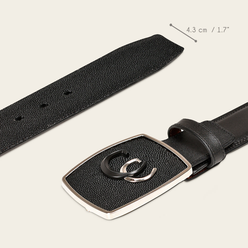 Men’s Black Stingray Leather Western Belt With Cuadra Monogram Buckle