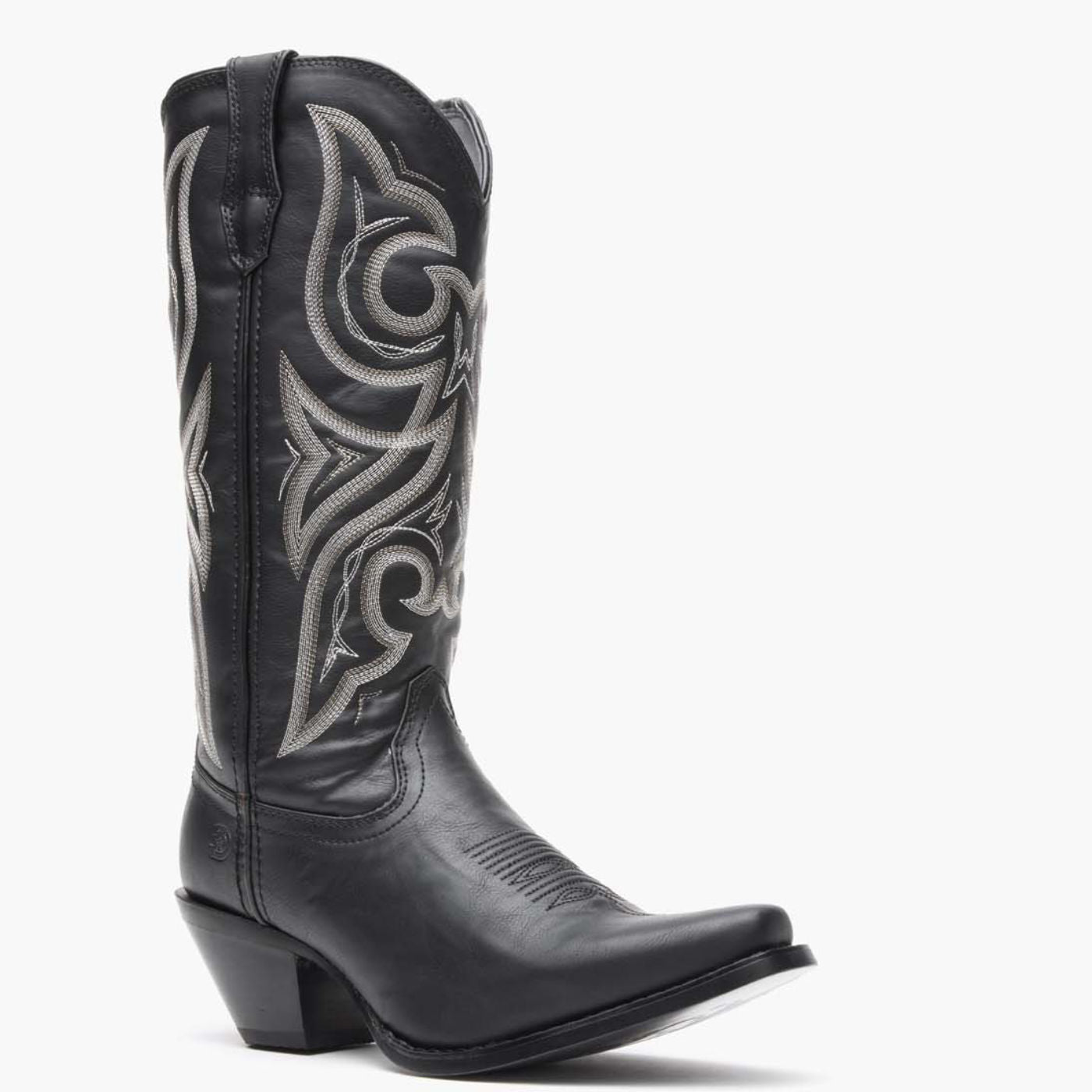 Crush by Durango Black Beauty Western Boot angled side view in black leather