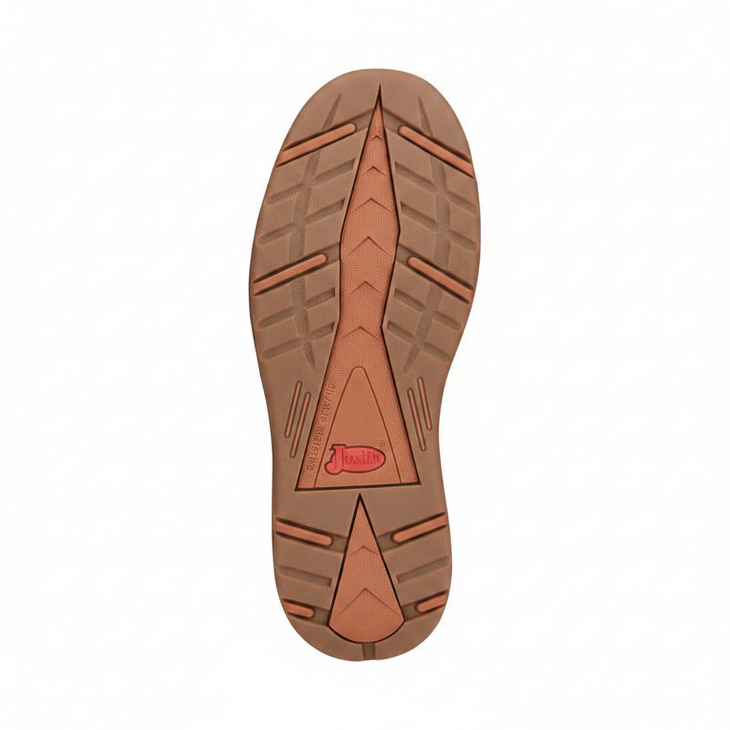 Justin Rush 6 inch Waterproof Wedge Work Boot outsole view showing tread pattern