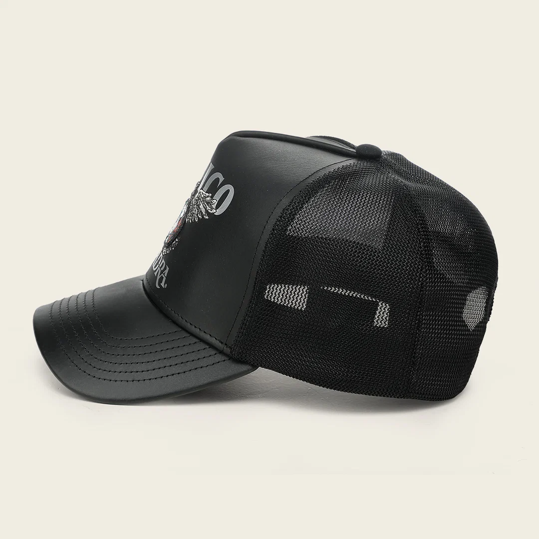 Cuadra Limited Edition 2026 Mexico Trucker Cap side view in black with mesh back