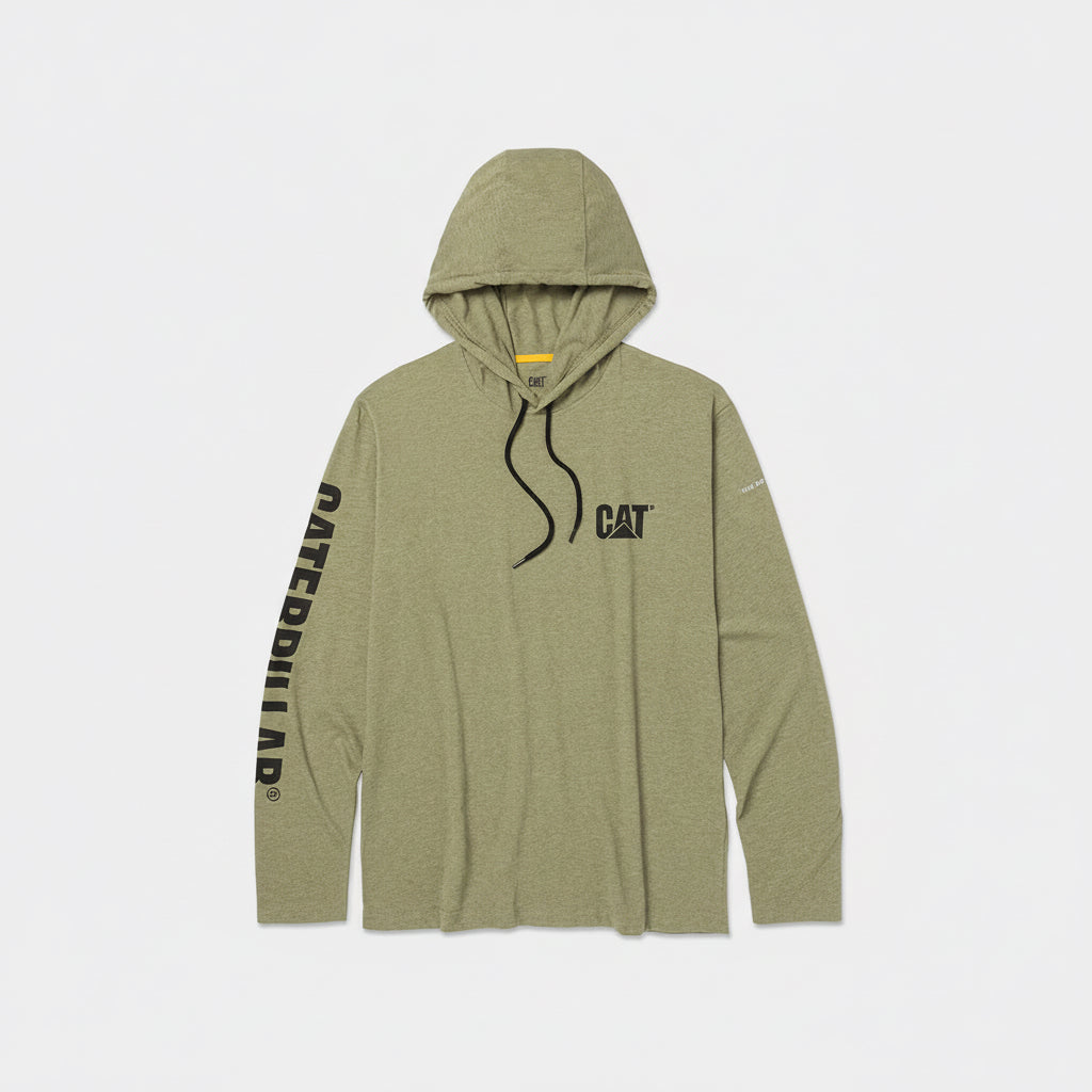 CAT UPF Hooded Marshland Heather Banner Long Sleeve T-Shirt for men with hood and sleeve graphic