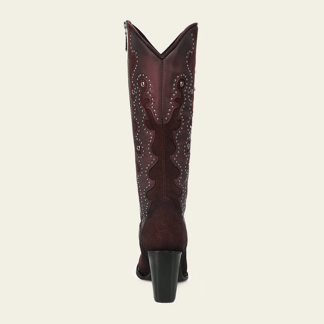 Cuadra Wine Crystal Studded Pointed Toe Boot back view