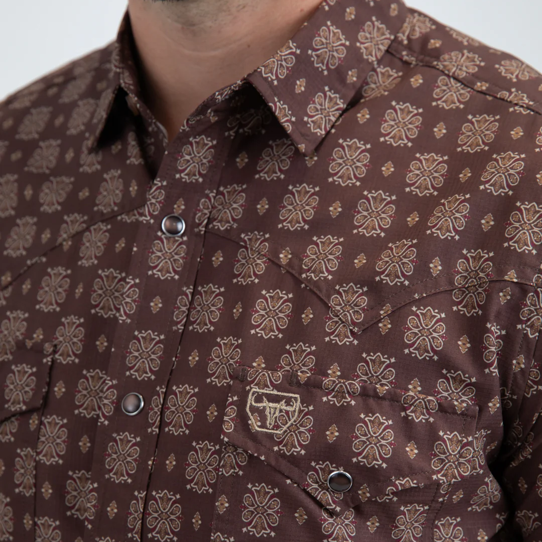 Camisa Marrón de Manga Corta Vaquera de Rendimiento para Hombre