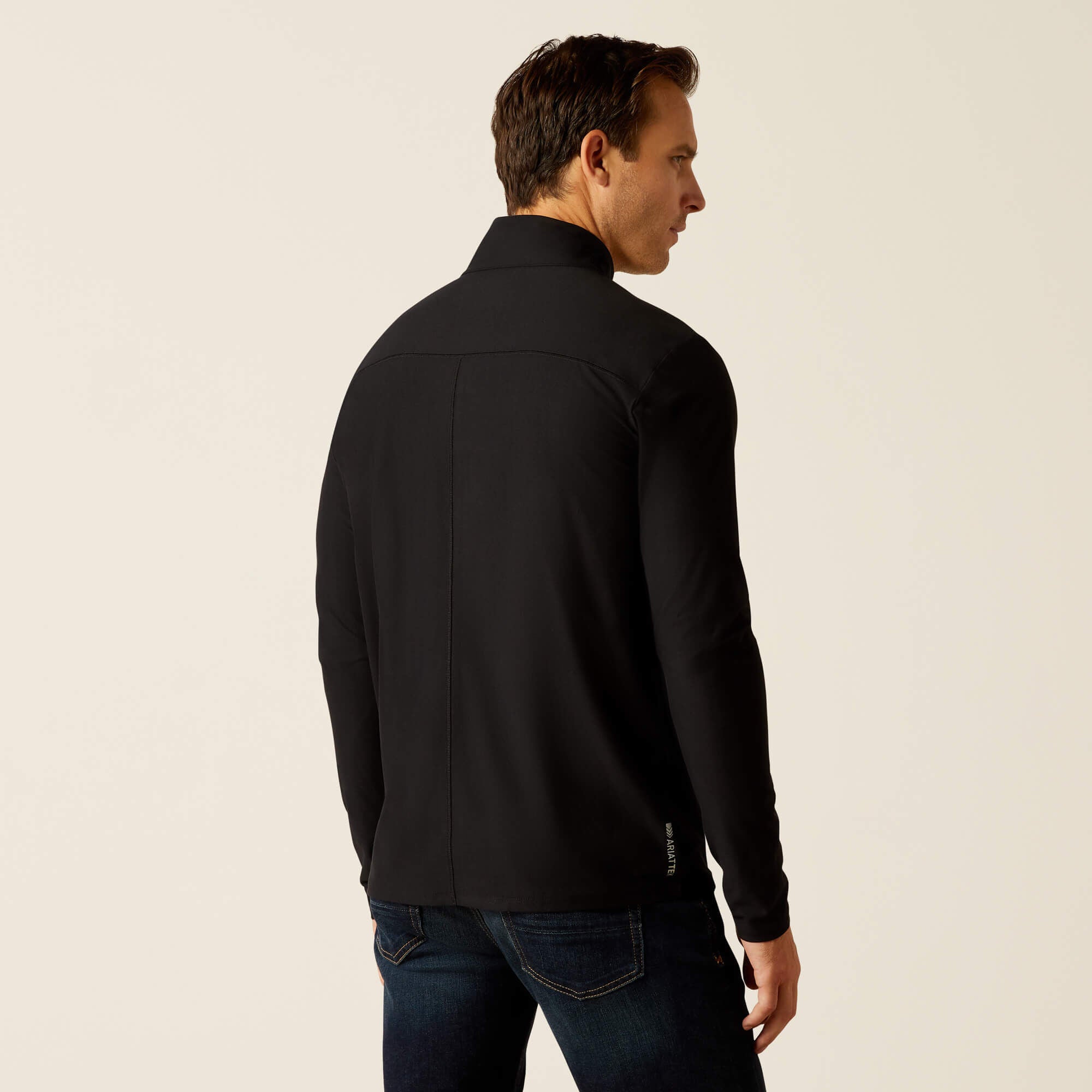 Back view of Ariat Lowell 3.0 1/4 Zip Baselayer on model in black