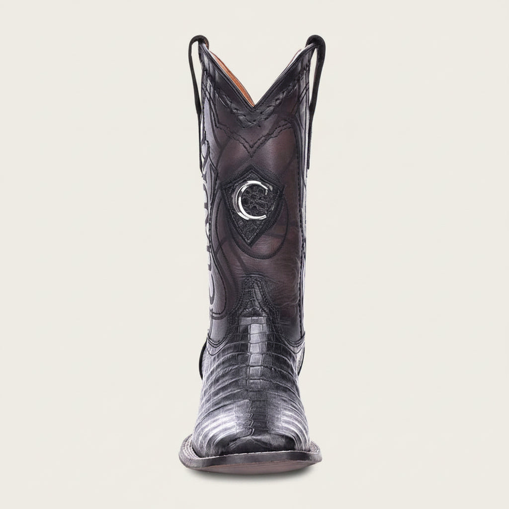Front view of Cuadra Engraved Cayman Western Boot with tall shaft