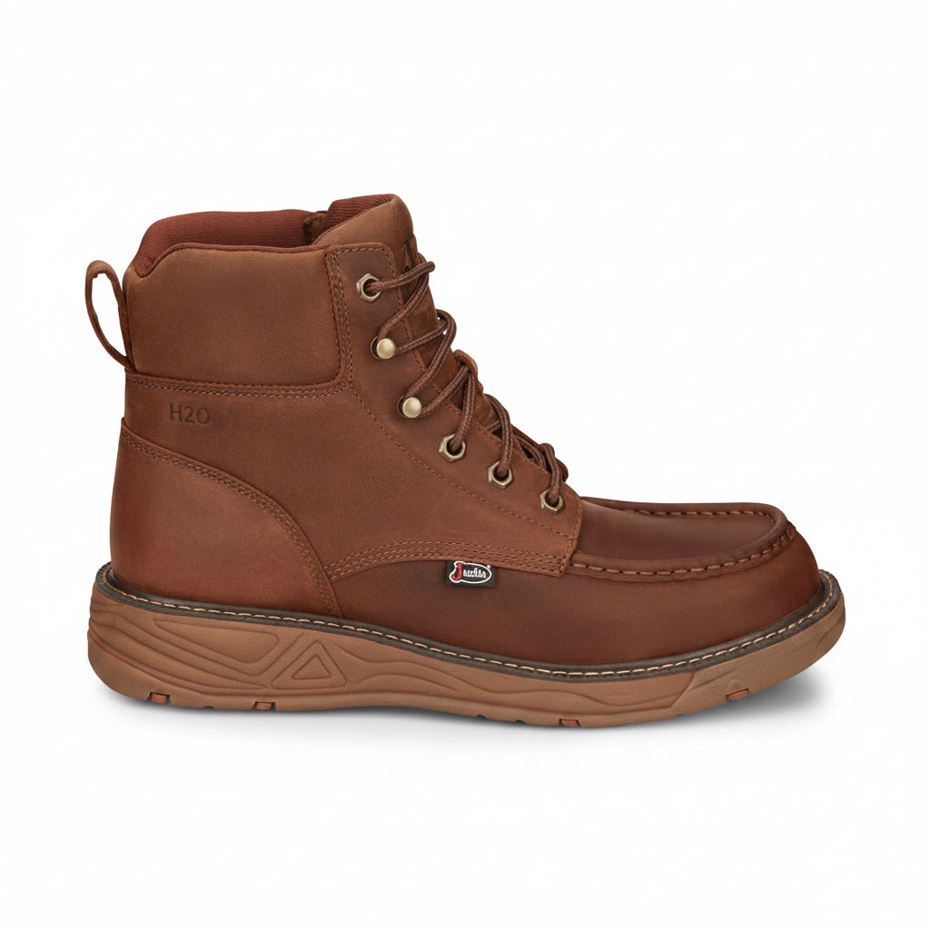 Justin Rush 6 inch Waterproof Wedge Work Boot side view in brown leather