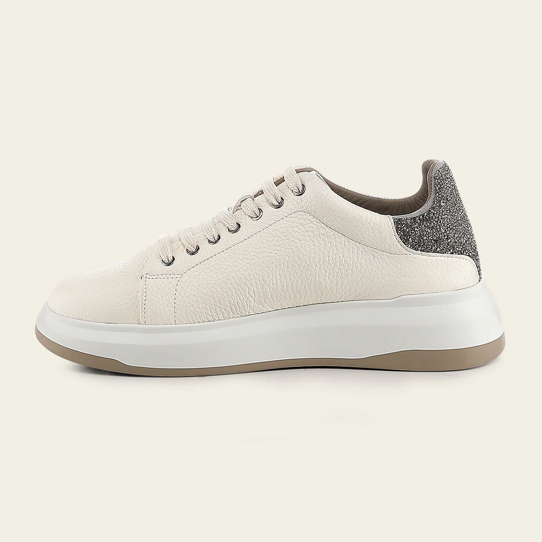 Cuadra Beige Deer Leather Lace-Up Sneaker side view in beige leather