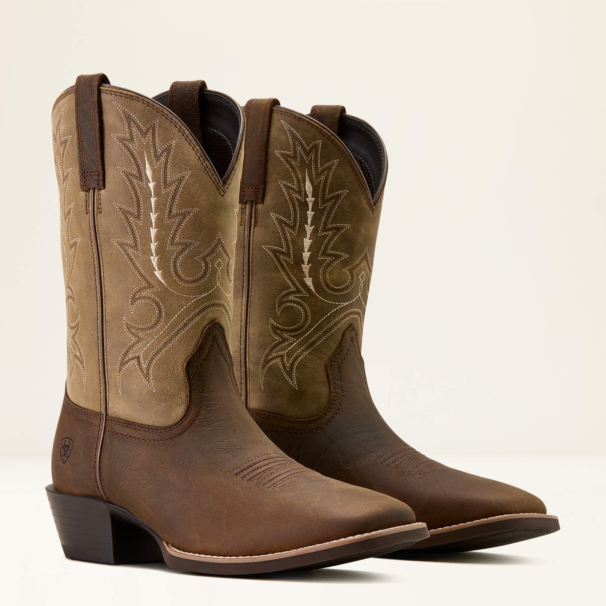 Pair of Ariat Sport Outfitter Wide Square Toe Cowboy Boots in brown leather