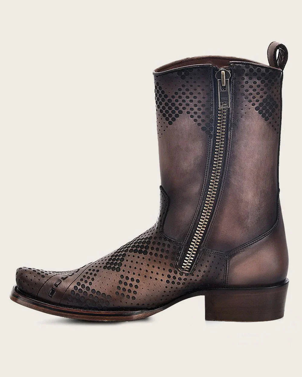 Brown Laser & Woven Narrow Square Toe Boots