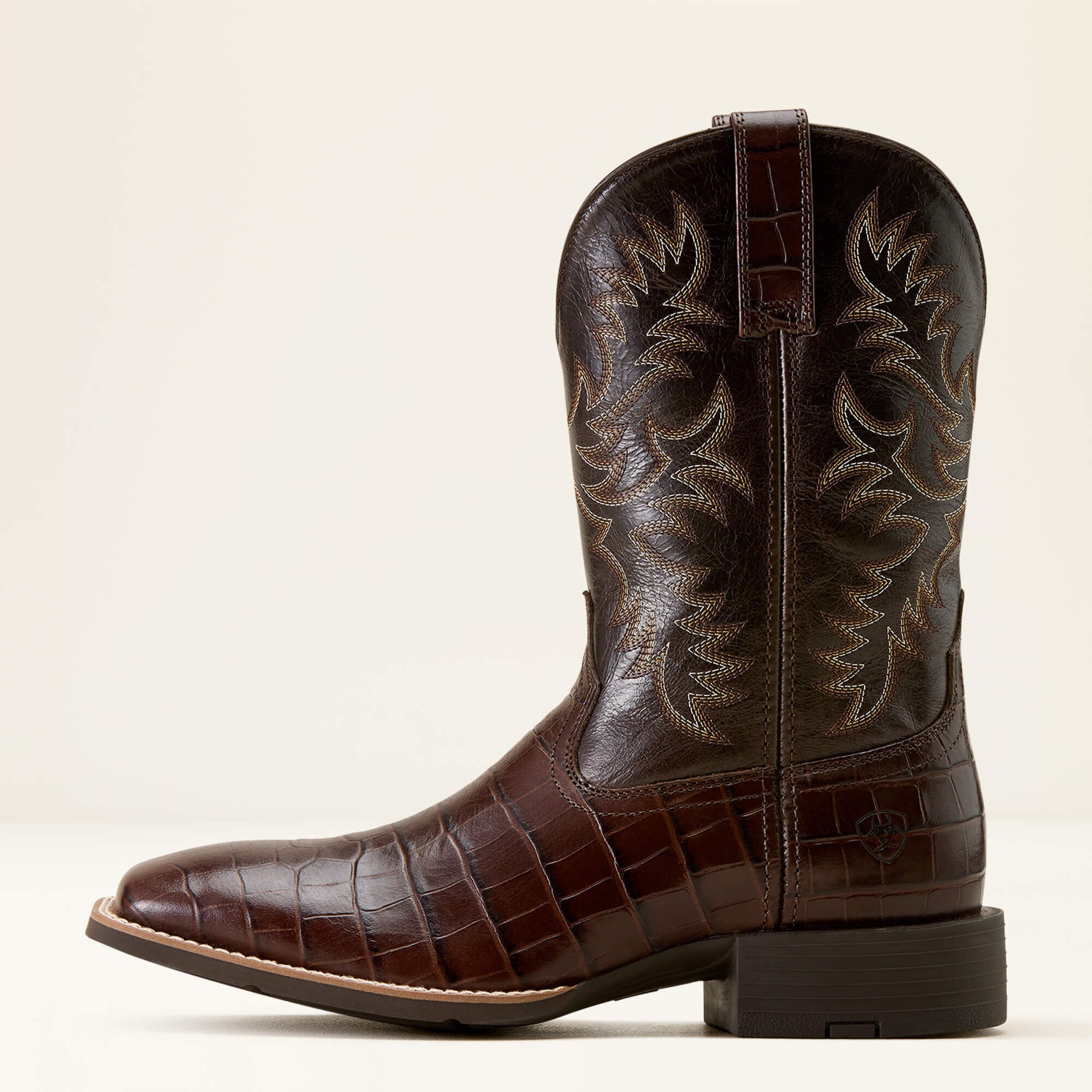 Ariat Sport Latigo Wide Square Toe Cowboy Boot side view in brown leather