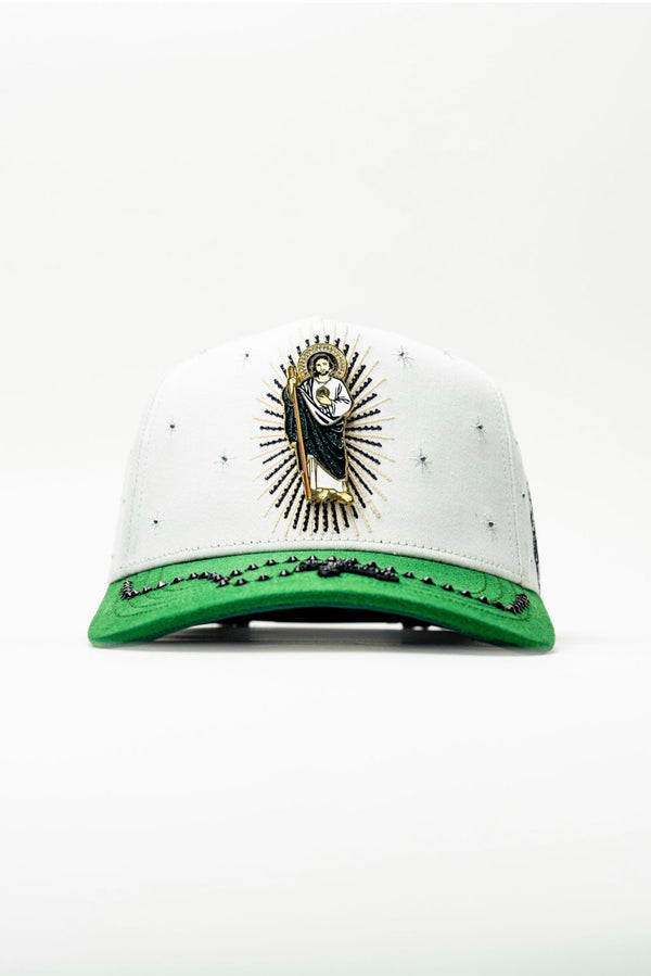 Bigg Boss San Judas White Hat front view in white with green brim