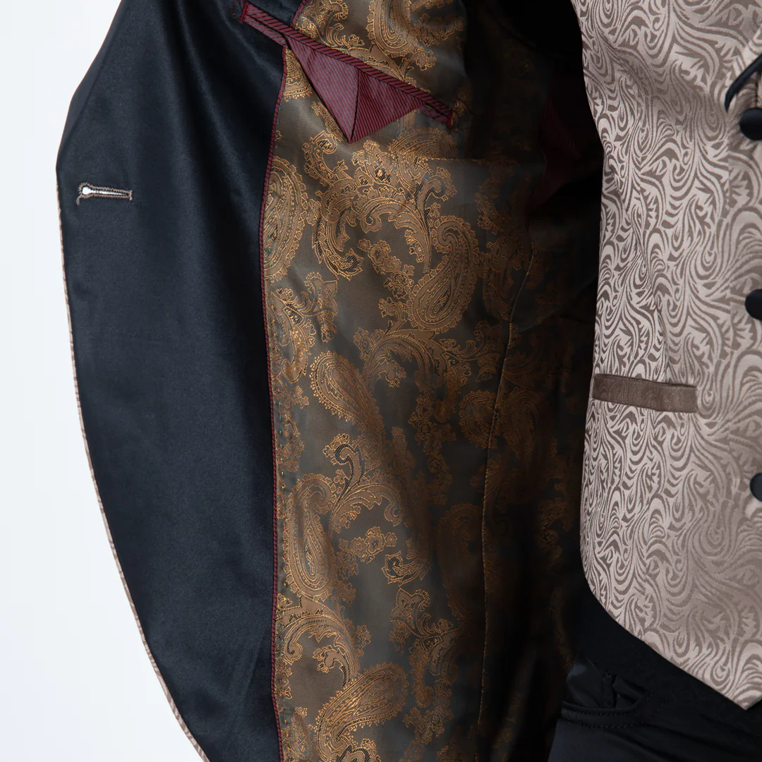 Men Patterned Khaki Double-Breasted Blazer & Vest Set