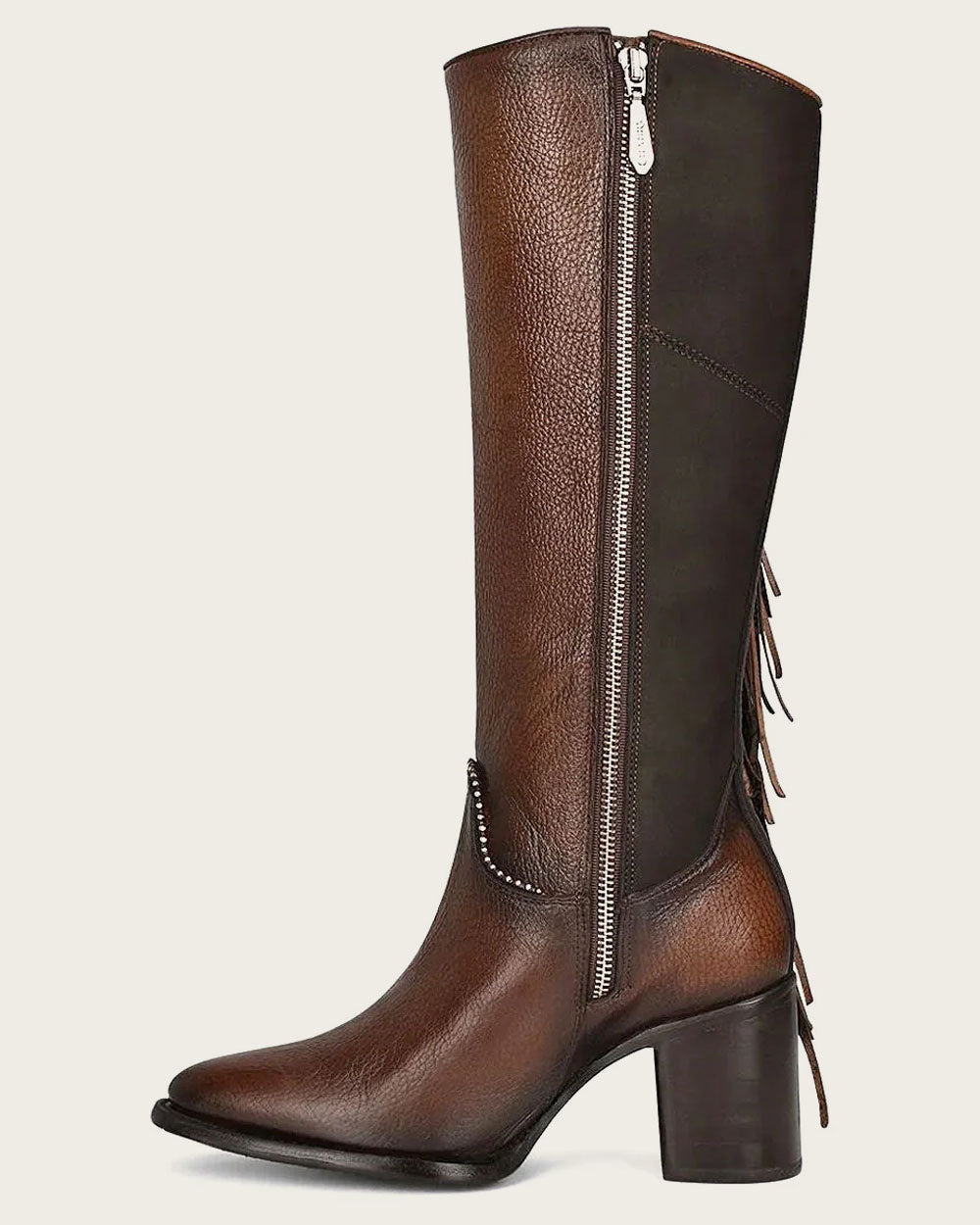 Braided Brown Leather Knee High Boots