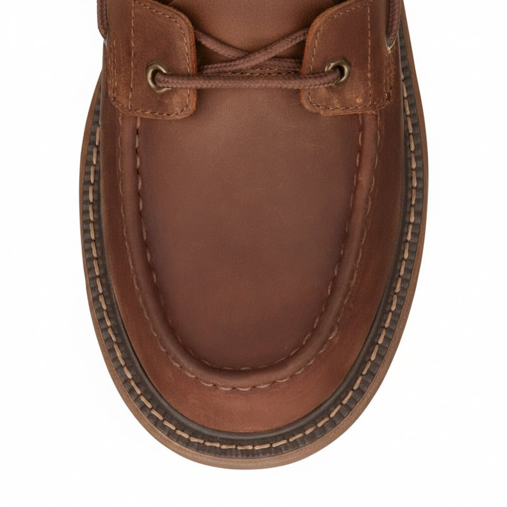 Justin Rush 6 inch Waterproof Wedge Work Boot close-up of broad round toe