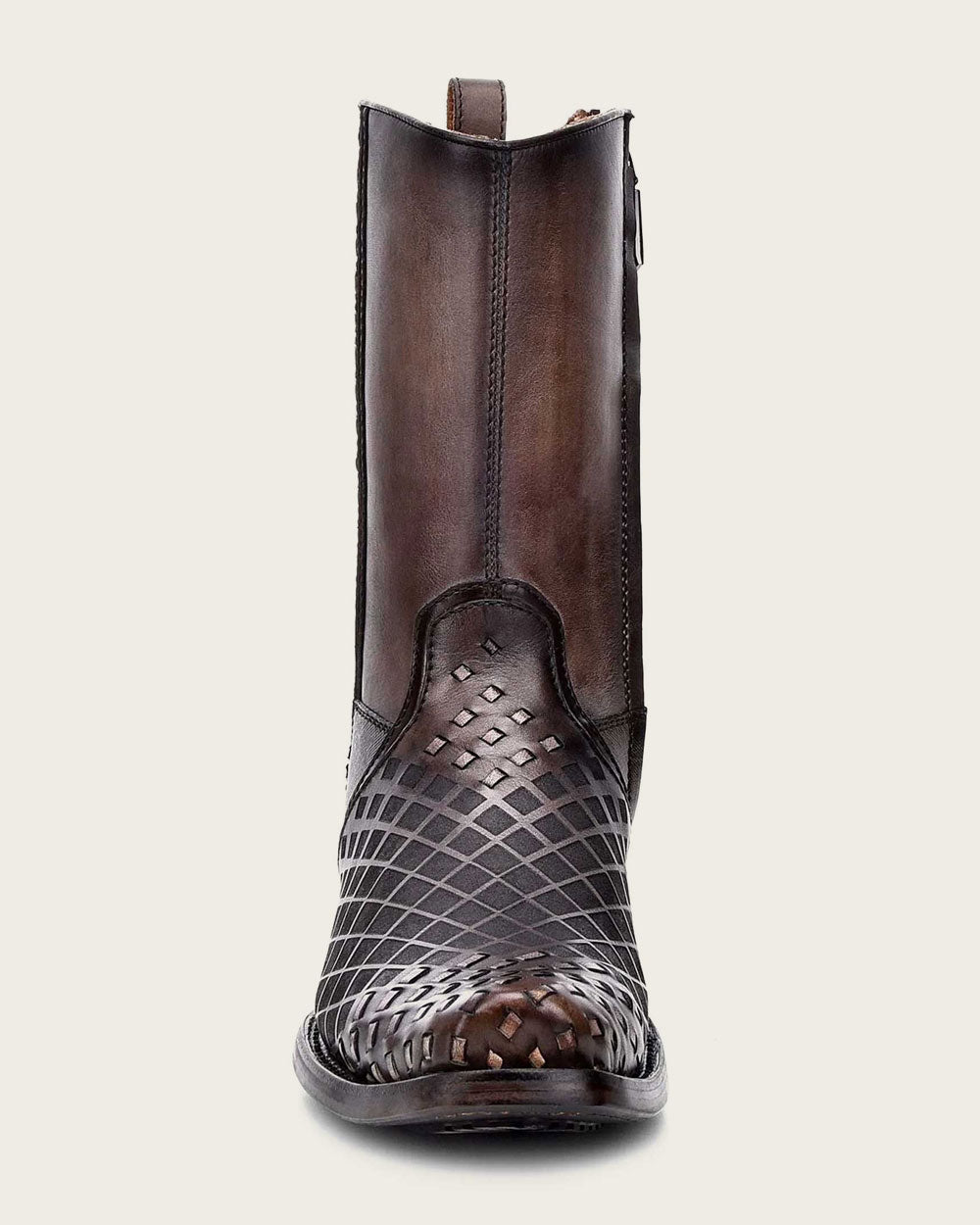 Grey Laser & Woven Narrow Square Toe Boot