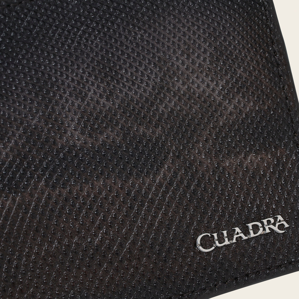 Corner detail of Cuadra Brown Carunga Wallet with logo