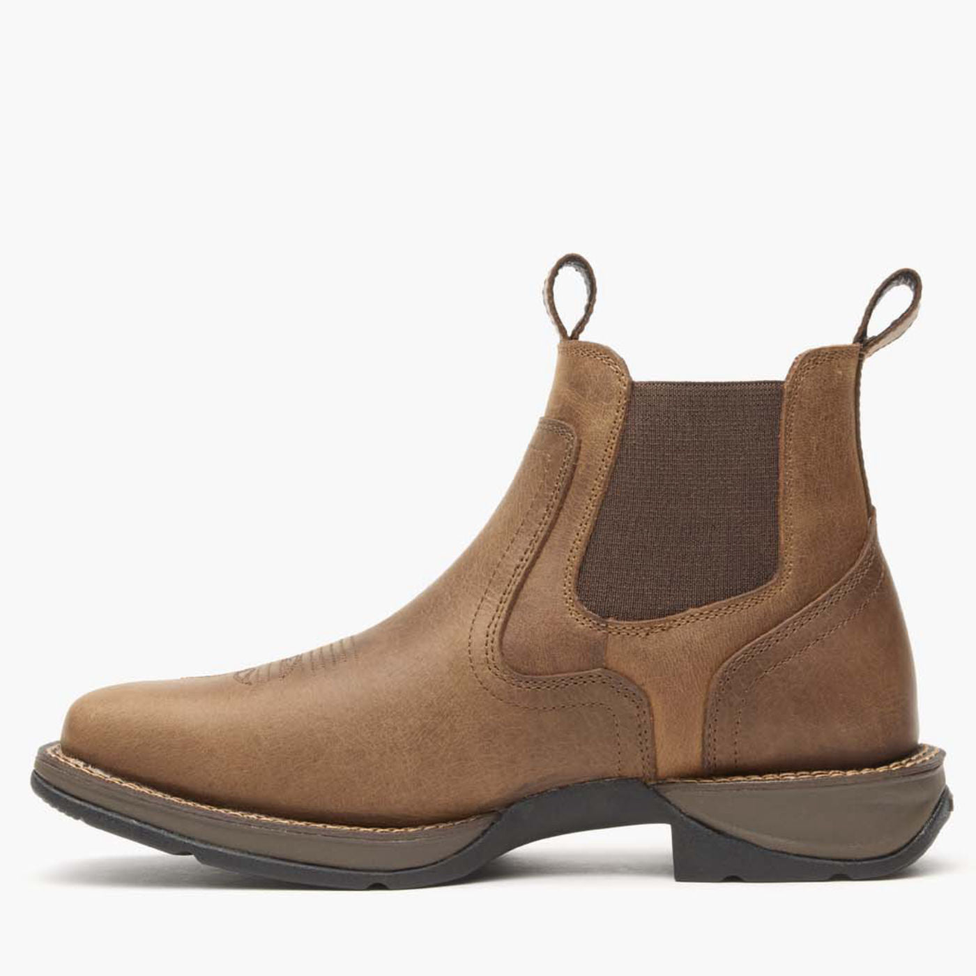 Durango Red Dirt Rebel Chelsea Boot angled side view in brown leather