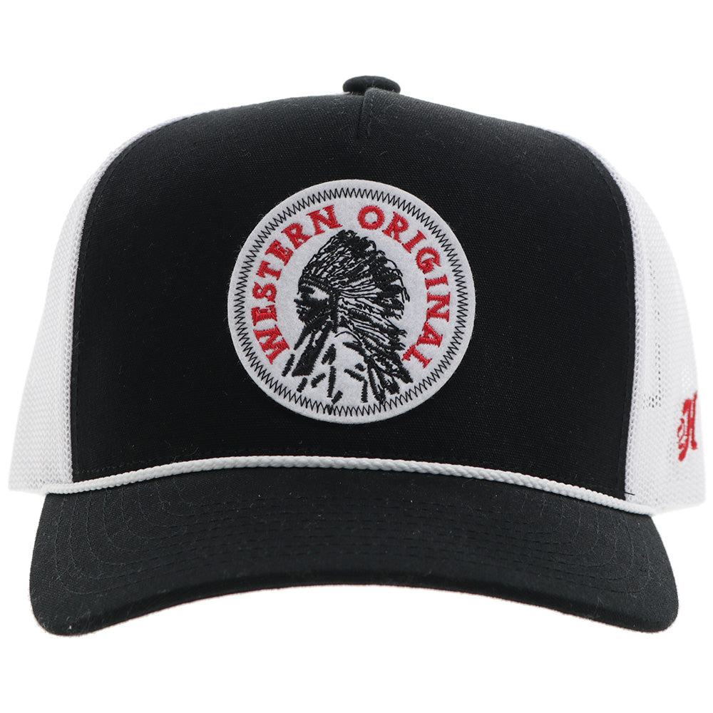 Hooey Quanah Black White Circle Patch Hat front view with circle patch