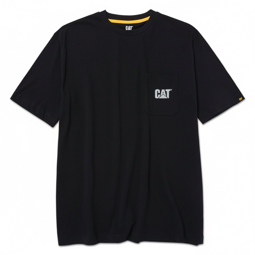 CAT Tough Cut Short Sleeve Black Pocket Tee for men in black with chest pocket